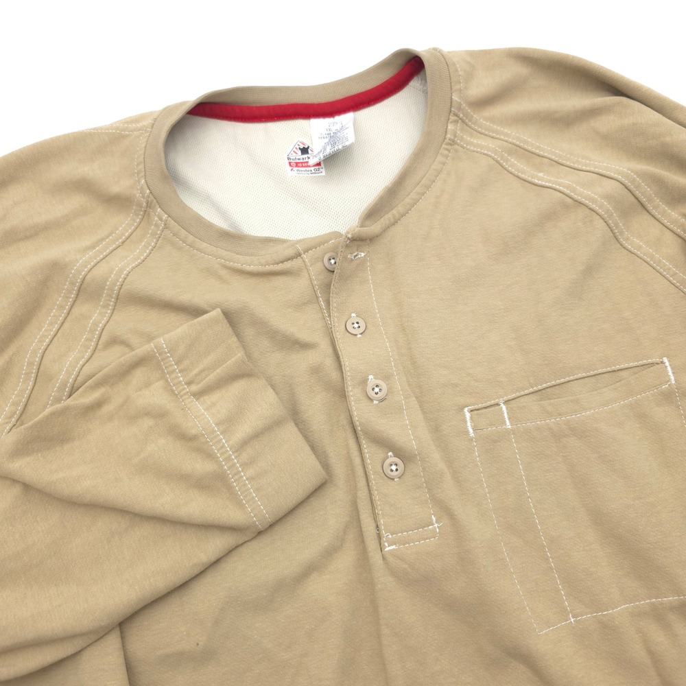 Bulwark FR iQ Series Mens XXL Tall 2XLT Khaki Tan Flame Resistant Henley Shirt